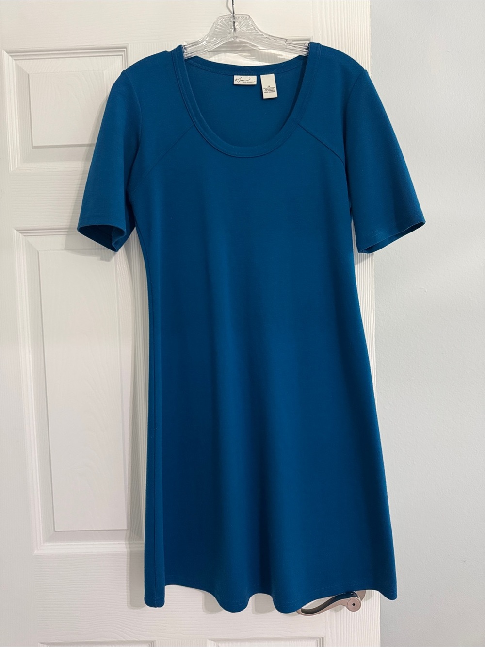 Kim Rogers Teal Blue Short-Sleeve Mini Dress
